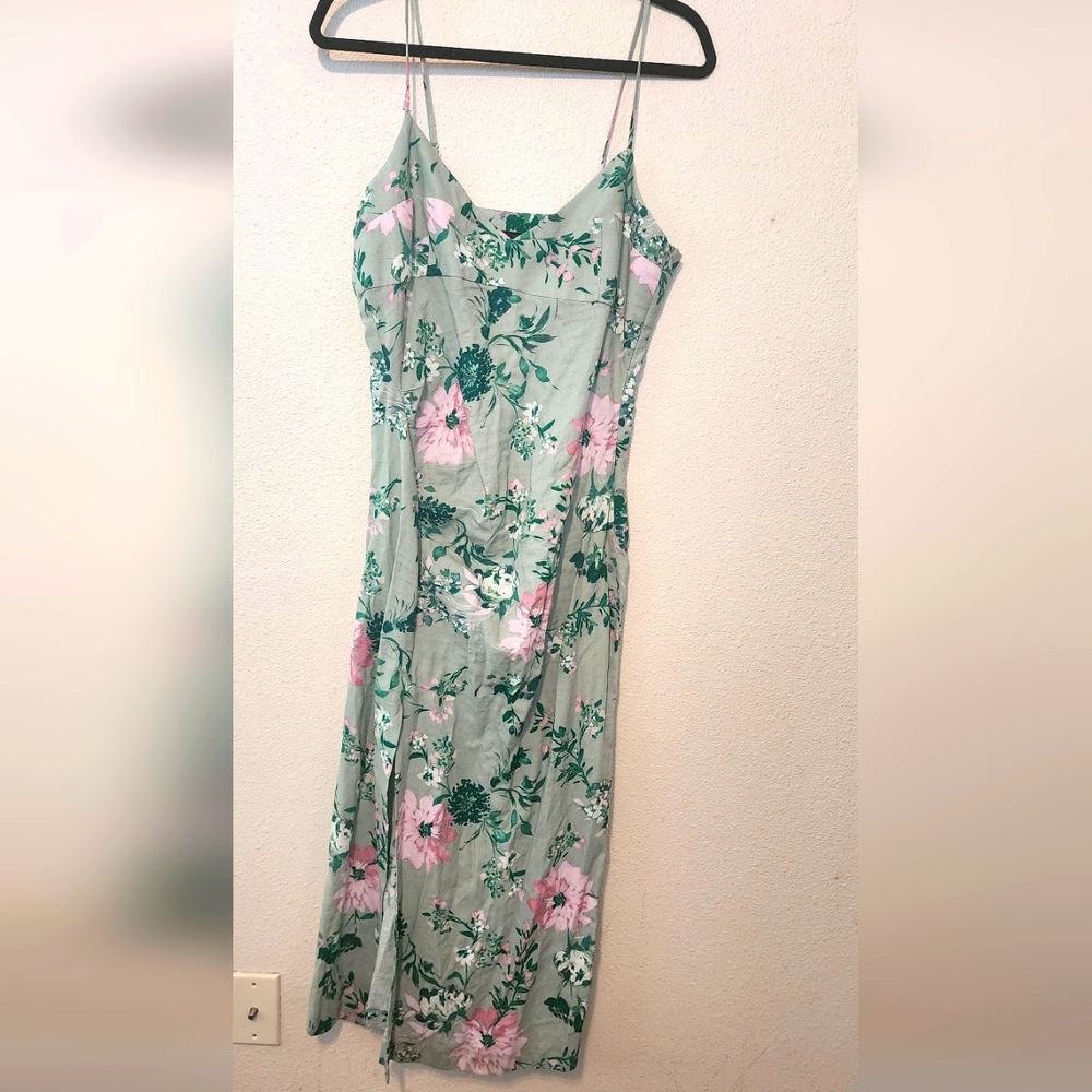 Large Women's, ZARA, Flowy Summer Dress, Floral Light Green, Brand New with Tags